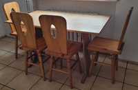 Drewniane krzesła i stół kuchenny z lat 80tych w stylu cepelia