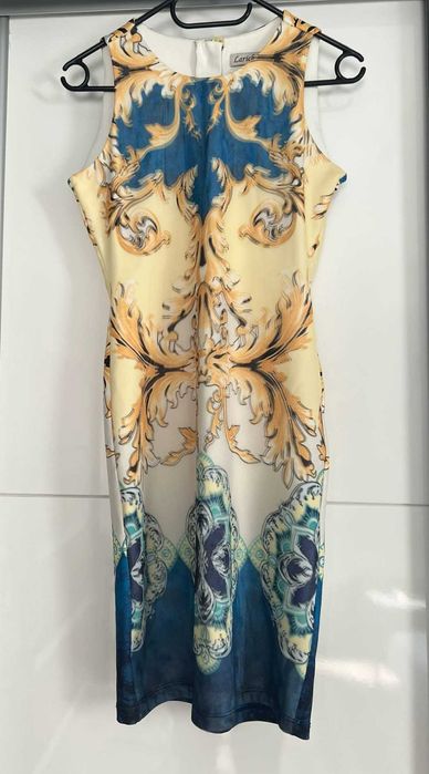 Piękna sukienka na każdą okazję, rozmiar S, wesele, niebieska, żółta