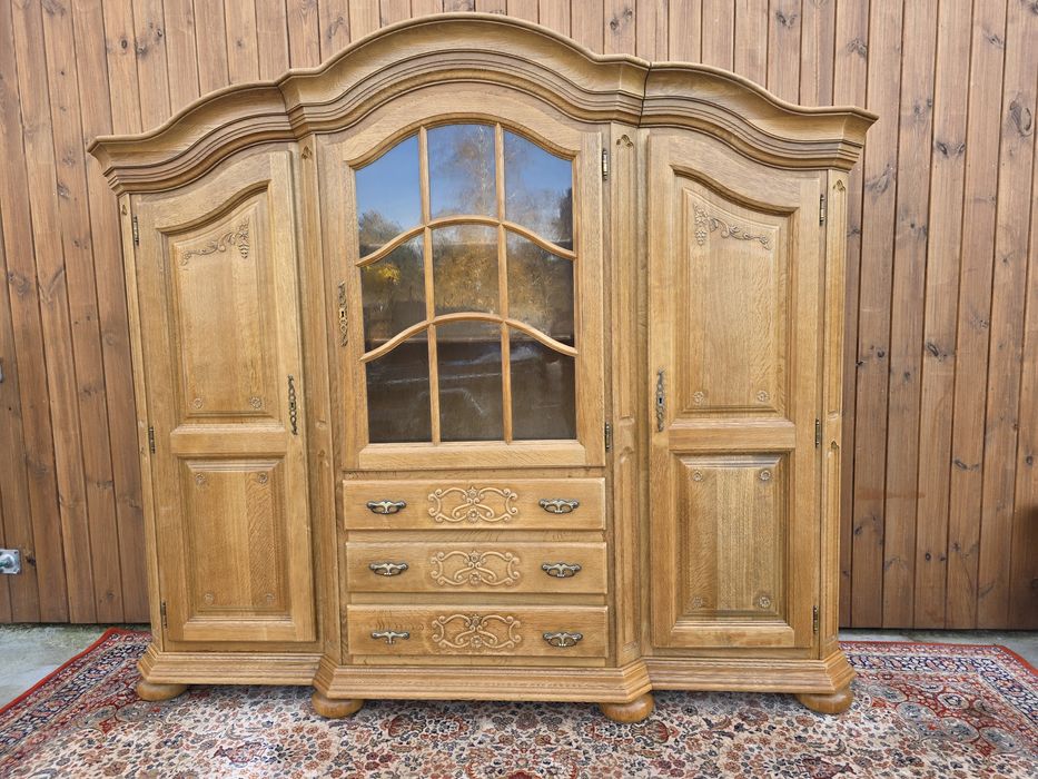 Solidny dębowy kredens szafa z półkami szkleniem #2136 Stylowy Węgrów