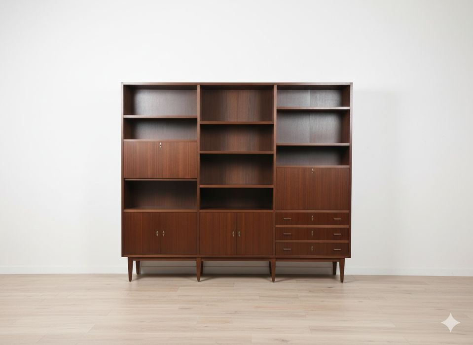 Estante modular vintage com gavetas e portas