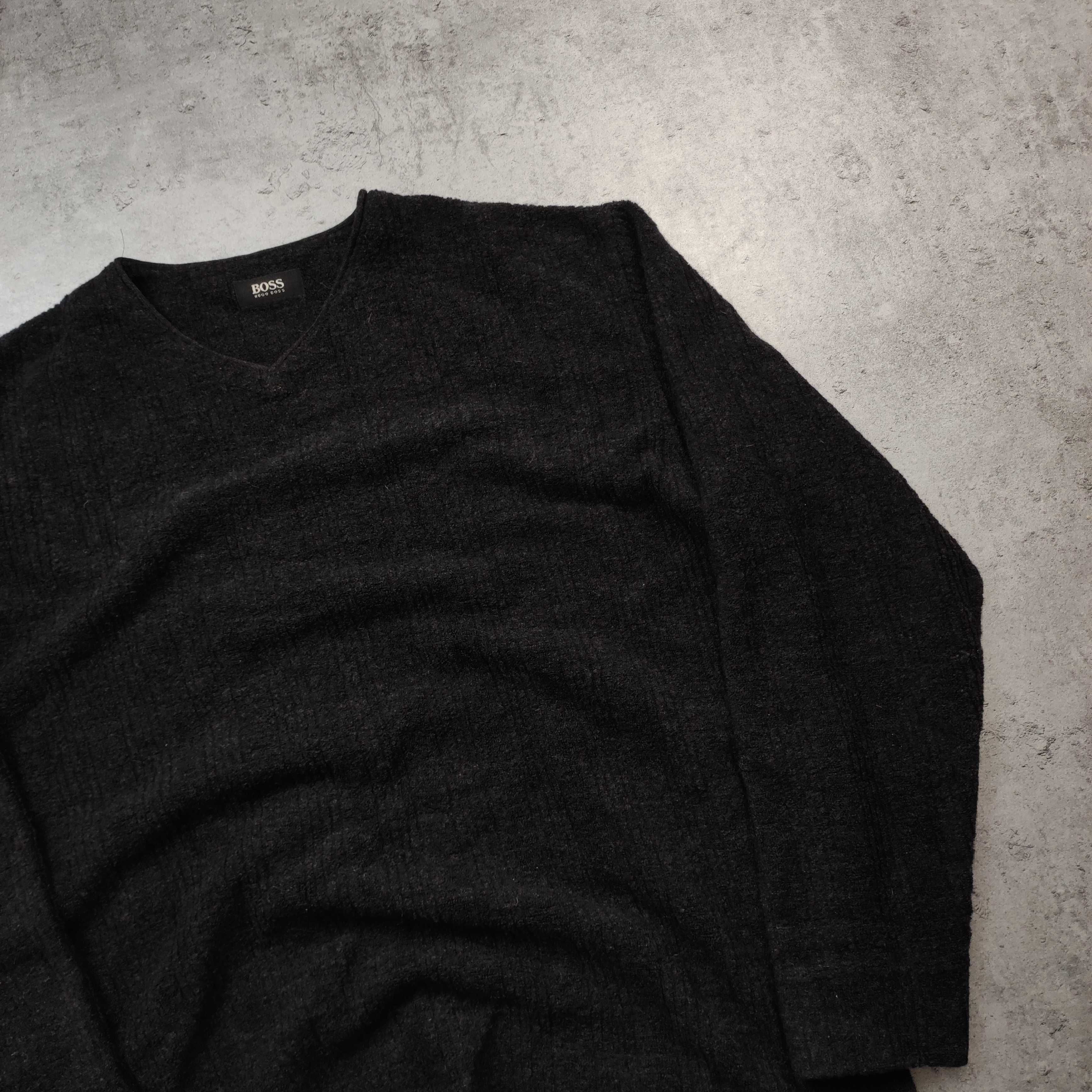 MĘSKI Elegancki Sweter Wełna PREMIUM Hugo Boss Małe Logo Kołnierzyk V