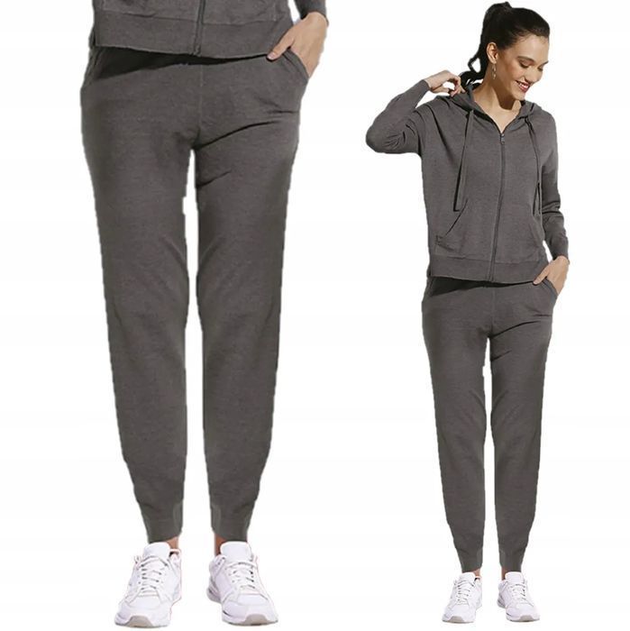Joggery damskie spodnie dresowe z wełną, szare ciemne, r. M