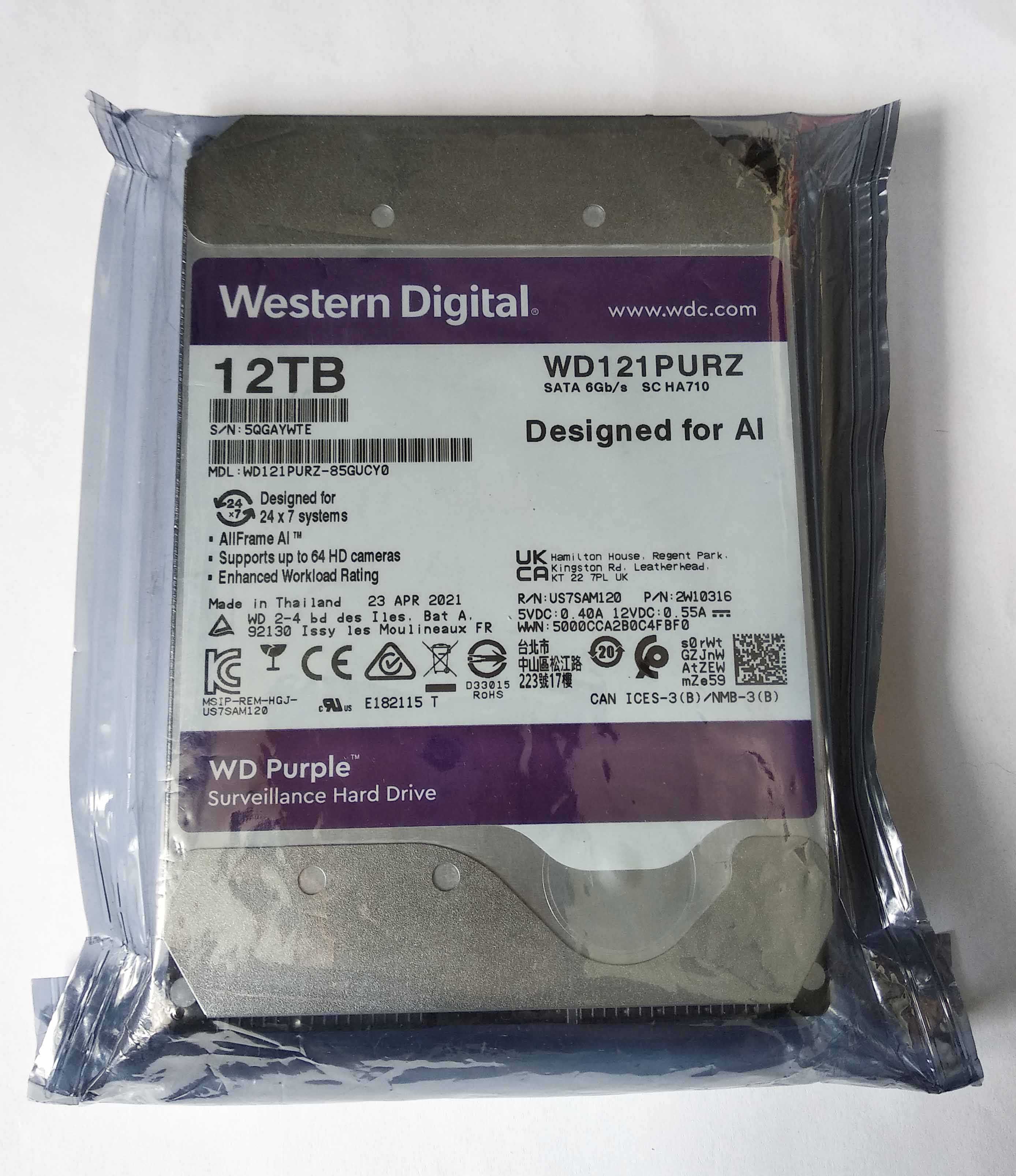 WD Purple 12TB PURZ (Новый, в упаковке) для видеонаблюдения