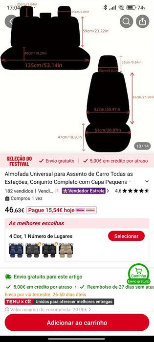 Capas banco automóvel 5 lugares