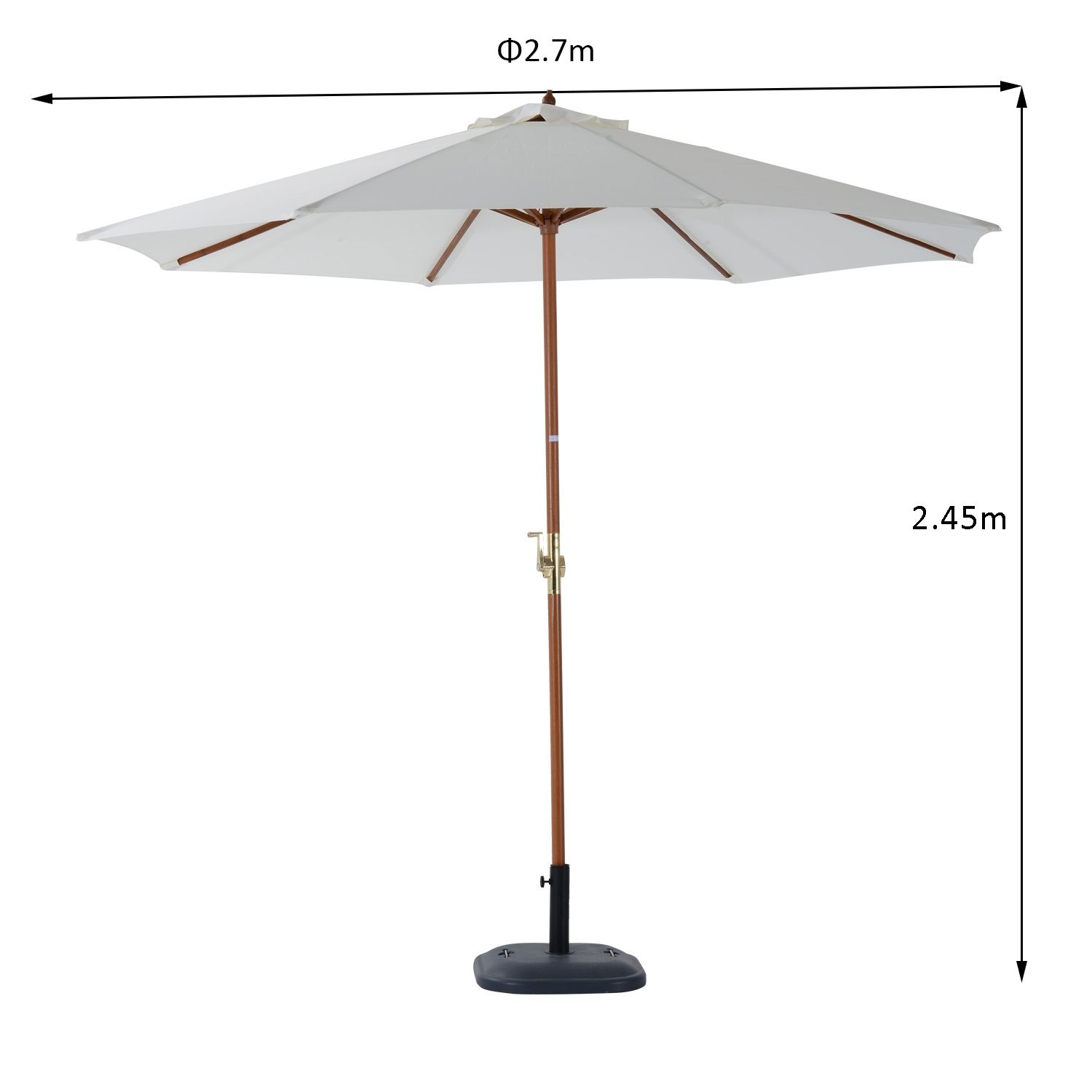 PARASOL OGRODOWY Z KORBKĄ Drewniany Balkonowy 2,7M Topola