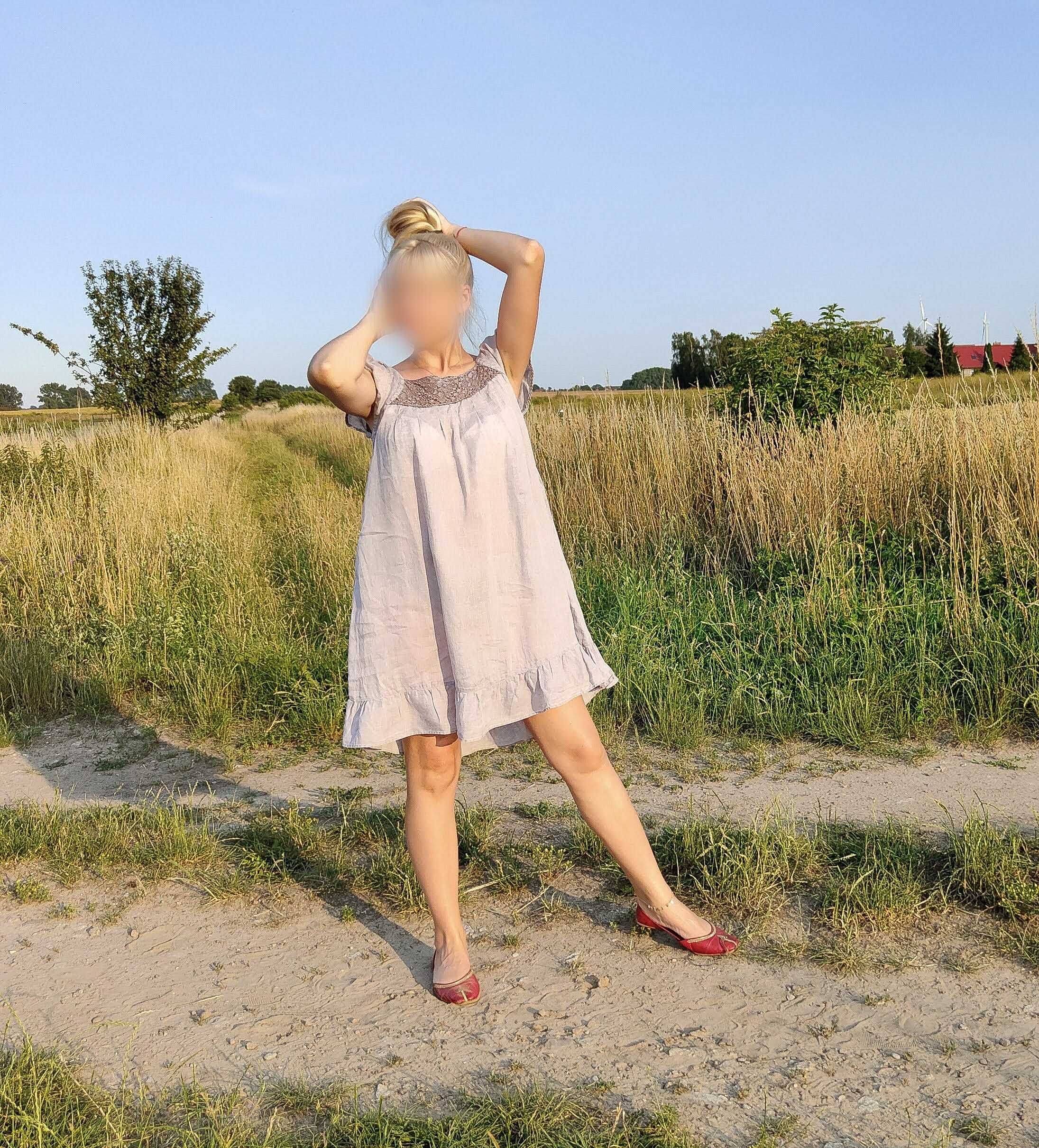 Lniana sukienka Deeday 38 M len szara naturalna baby doll na lato mini