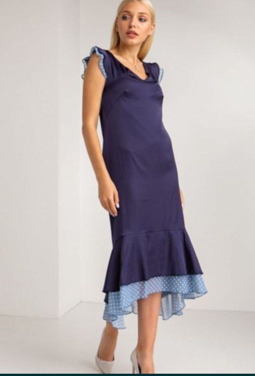 Платье Русалка по низу двойной волан L-XL шелковое