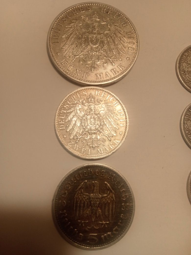 Moneta monety 5 Marek , 2 Marki , 1 Marka XIX/XXw Srebrne Ag. Oryginał