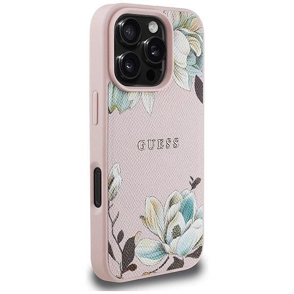 Etui Guess Grained Printed Flower Pattern MagSafe do iPhone 16 Pro Max