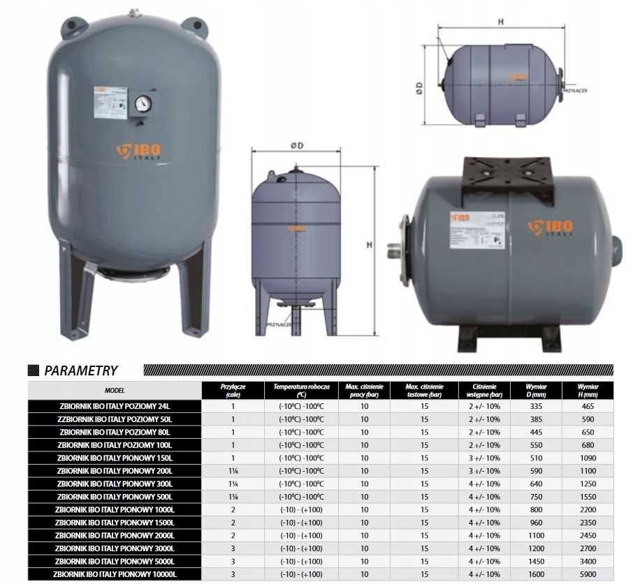 Zbiornik przeponowy hydroforowy 500L pionowy GBV IBO ITALY