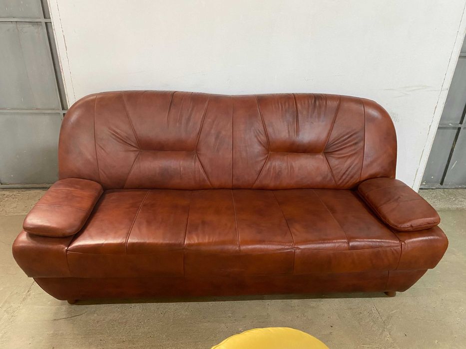 Шкіряний розкладний 3-місний диван з натуральноі шкіри