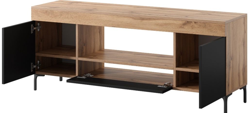 Szafka RTV dąb Lancaster czarny mat półki 137 cm