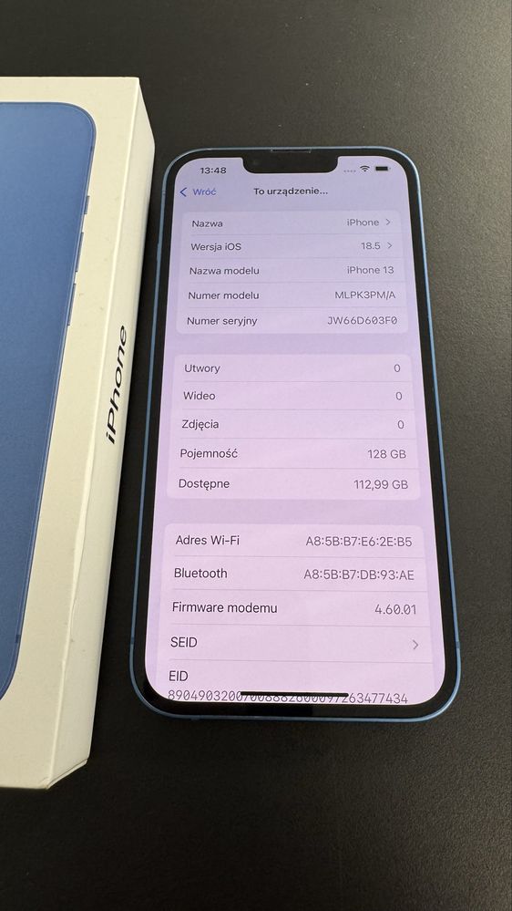 iPhone 13 niebieski bateria 100% 128 gb