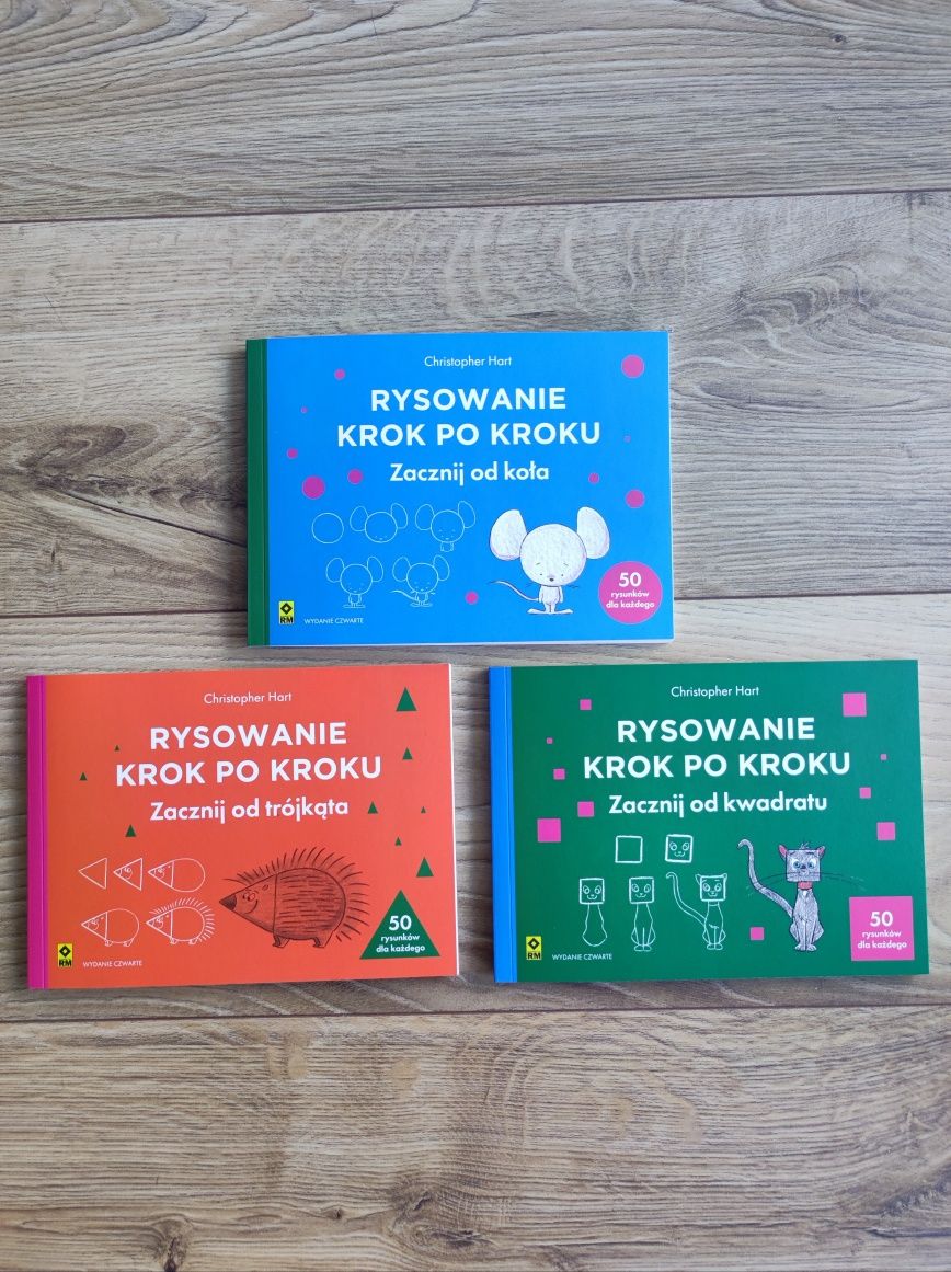 3 książki Rysowanie krok po kroku Zacznij od koła trójkąta kwadratu