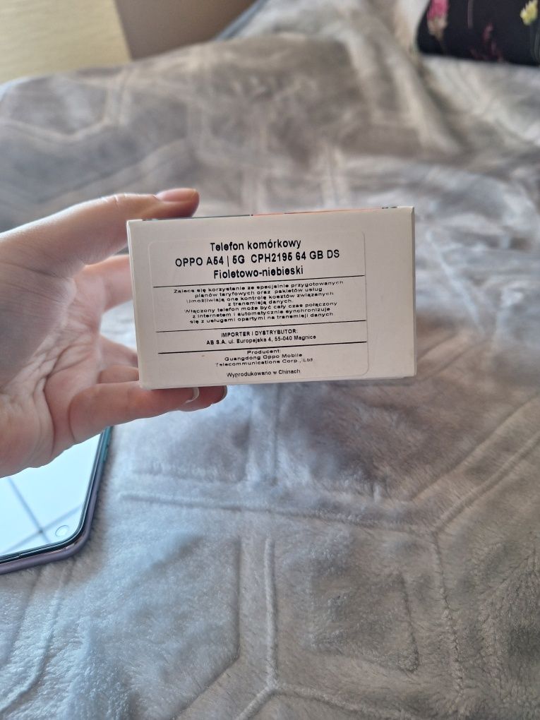 Oppo A54 5g telefon smartfon fioletowo niebieski ładowarka