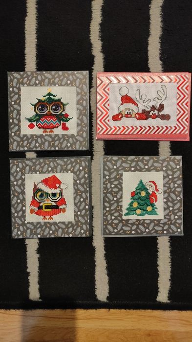 Kartka świateczna haftowana recznie krzyzykiem