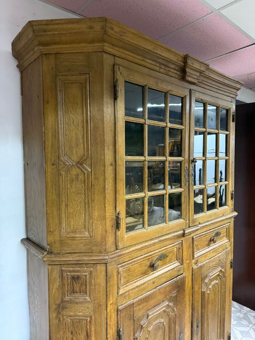 Kredens dębowy – antyk, masywny, przeszklony DOWÓZ DO DOMU