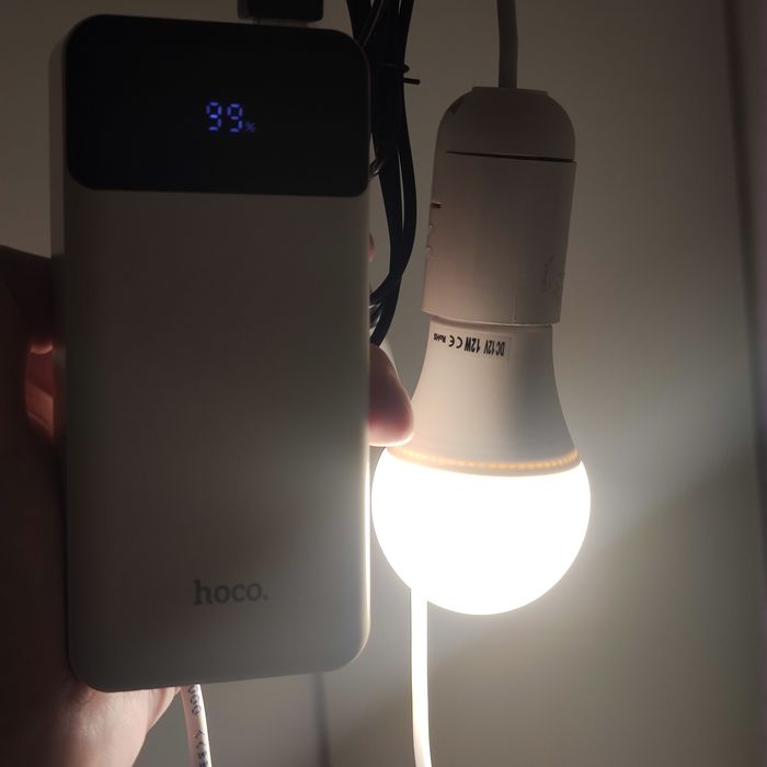 Лампи 12V E27 DC — 9W і 12W + кабель для підключення до павербанку