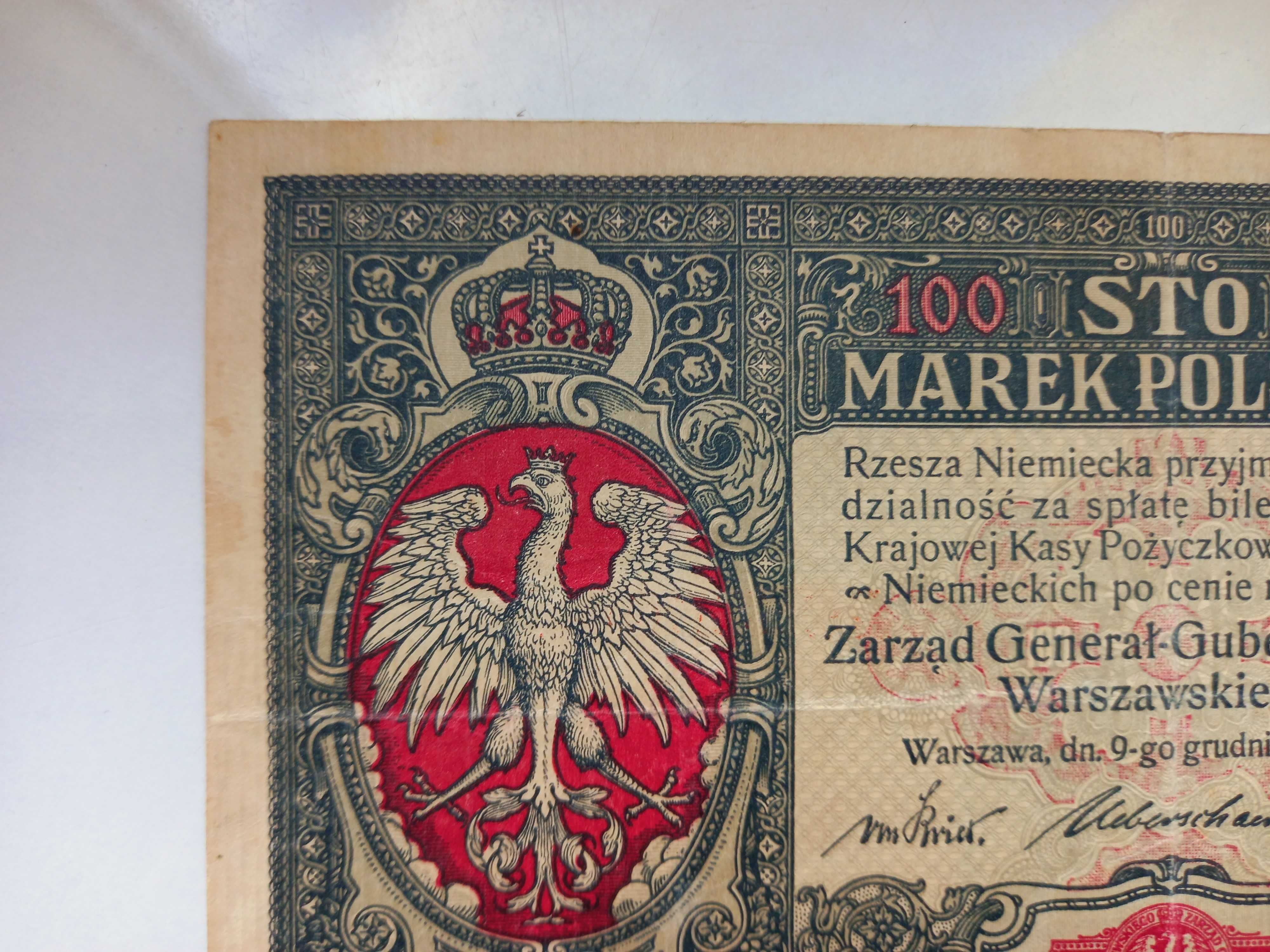 Banknot 100 marek Polskich 1916 seria A Generał