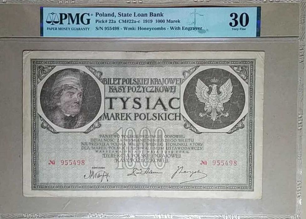 1000 marek 1919 - bez oznaczeń serii - PMG 30