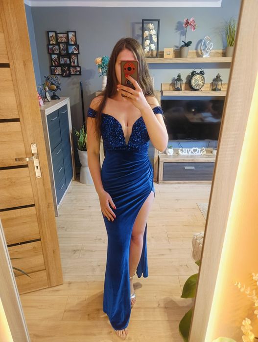 Sukienka niebieska cekiny, długa