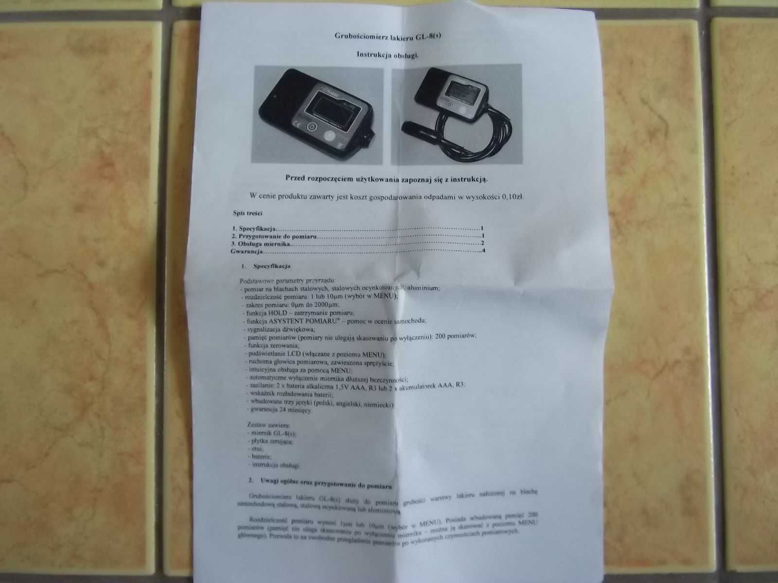 Grubościomierz lakieru Prodig Tech GL-8