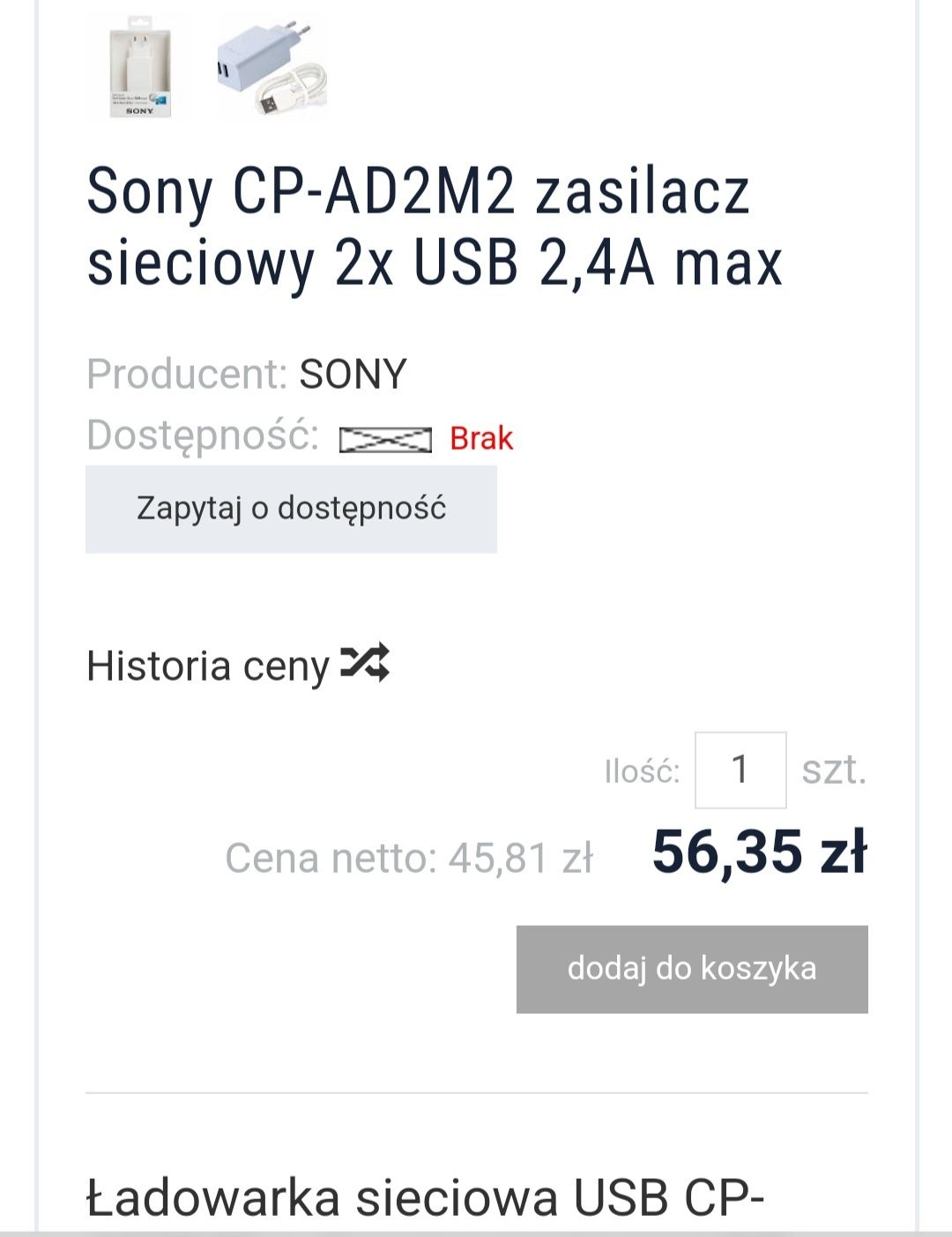 Ładowarka Sony CP-AD2M2 zasilacz sieciowy 2 USB