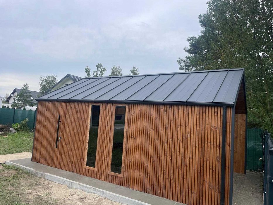 Nowoczesny domek narzędziowy stodoła, lamele, altana, drewutnia
