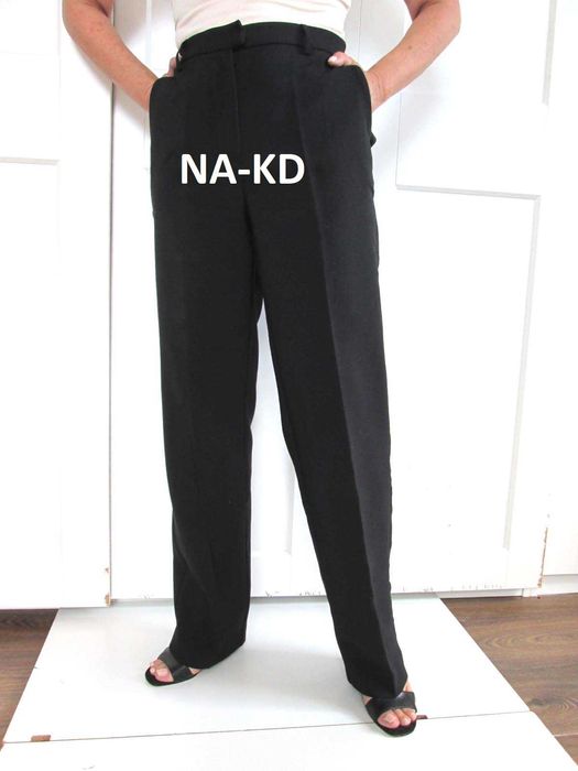 NA-KD czarne spodnie wysoki stan szerokie nogawki S M 36 38 jak NOWE