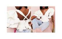 Teksturowana bluzka crop falbanki bufki 40 L 42 xl