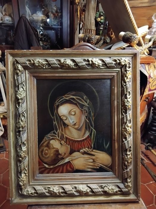 Pintura  antiga a óleo sobre madeira