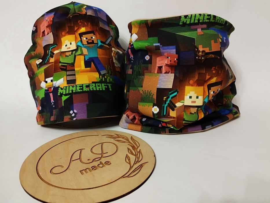 Komplet zestaw ocieplany czapka komin Zimowy Minecraft