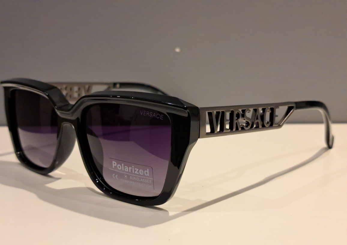 Versace czarne polaryzacyjne okulary damskie nowe logo filtr uv 400