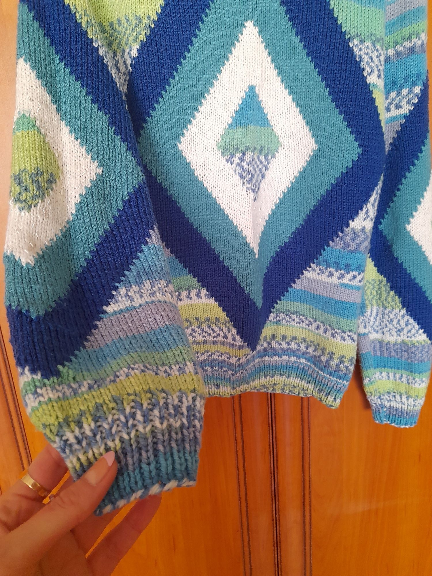 Sweter turkus zielony niebieski chabrowy