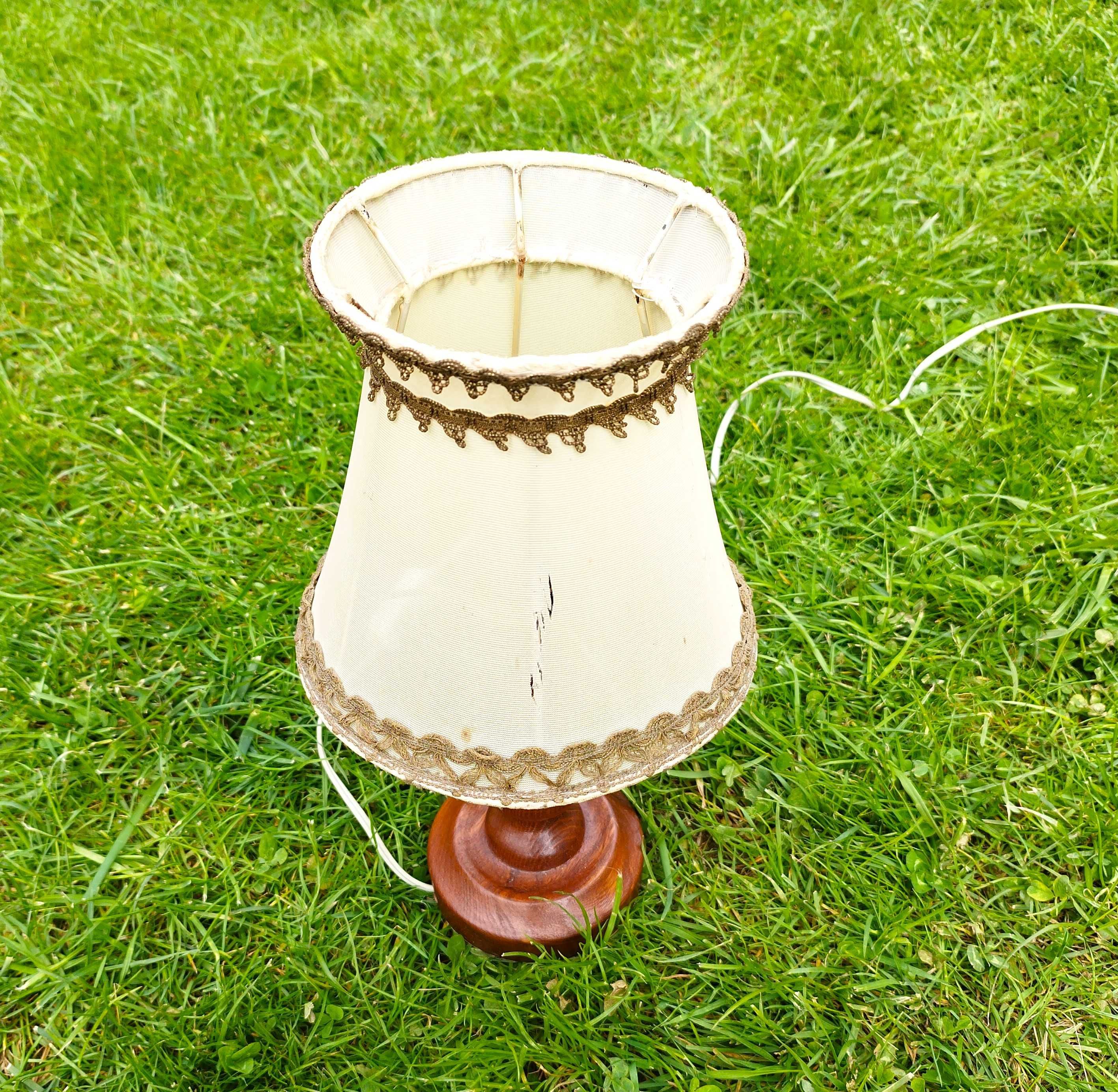 Stara Drewniana Lampka Nocna z Abażurem | 40 cm | Sprawna | Wysyłka