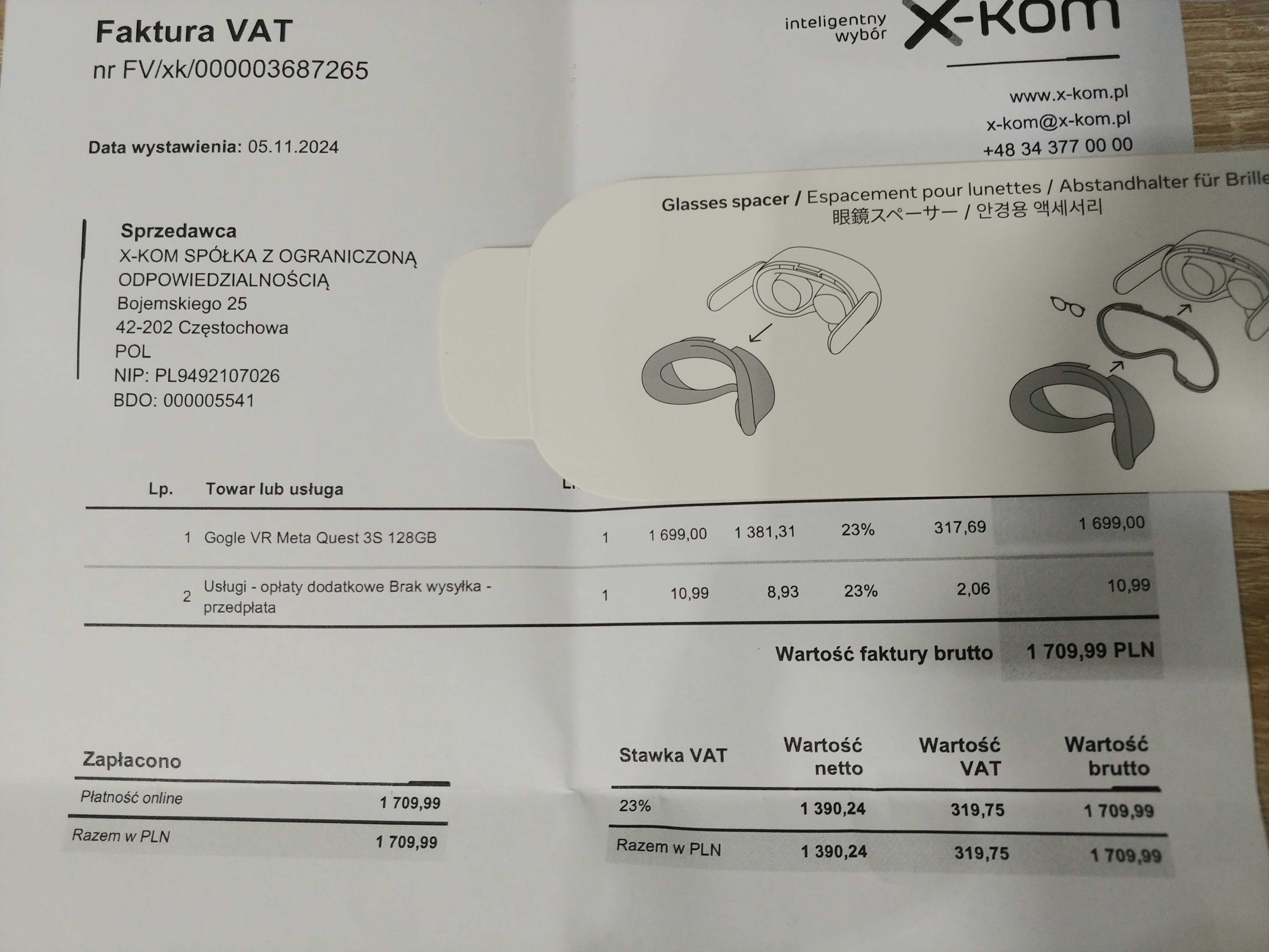 Oculus  meta quest 3s na gwarancji plus bonus
