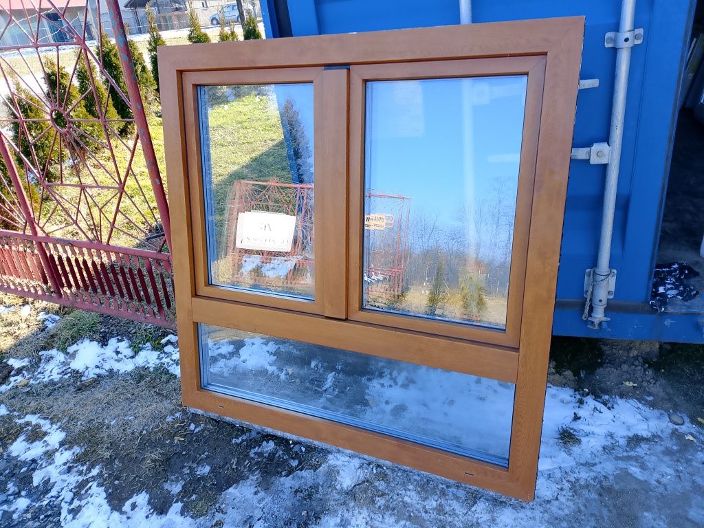 Okno 130x130 złoty dąb nowe 3 szybowe rozwierno uchylne ruchomy slupek