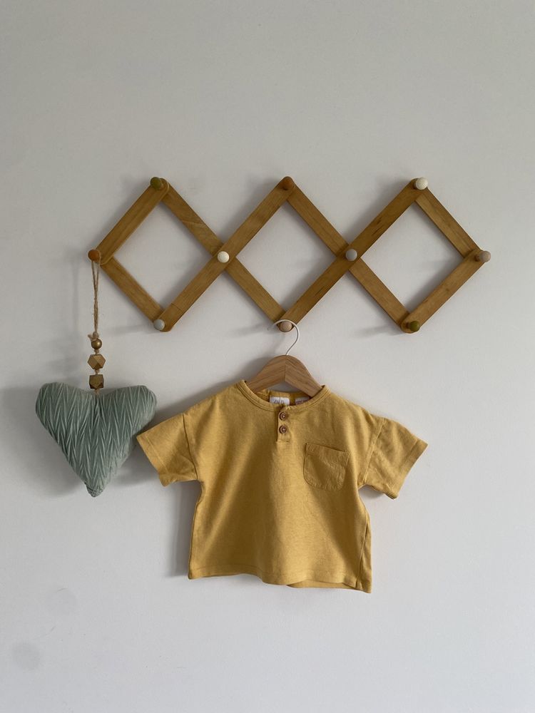 Tshirt zara 74 żółty luźny guziki