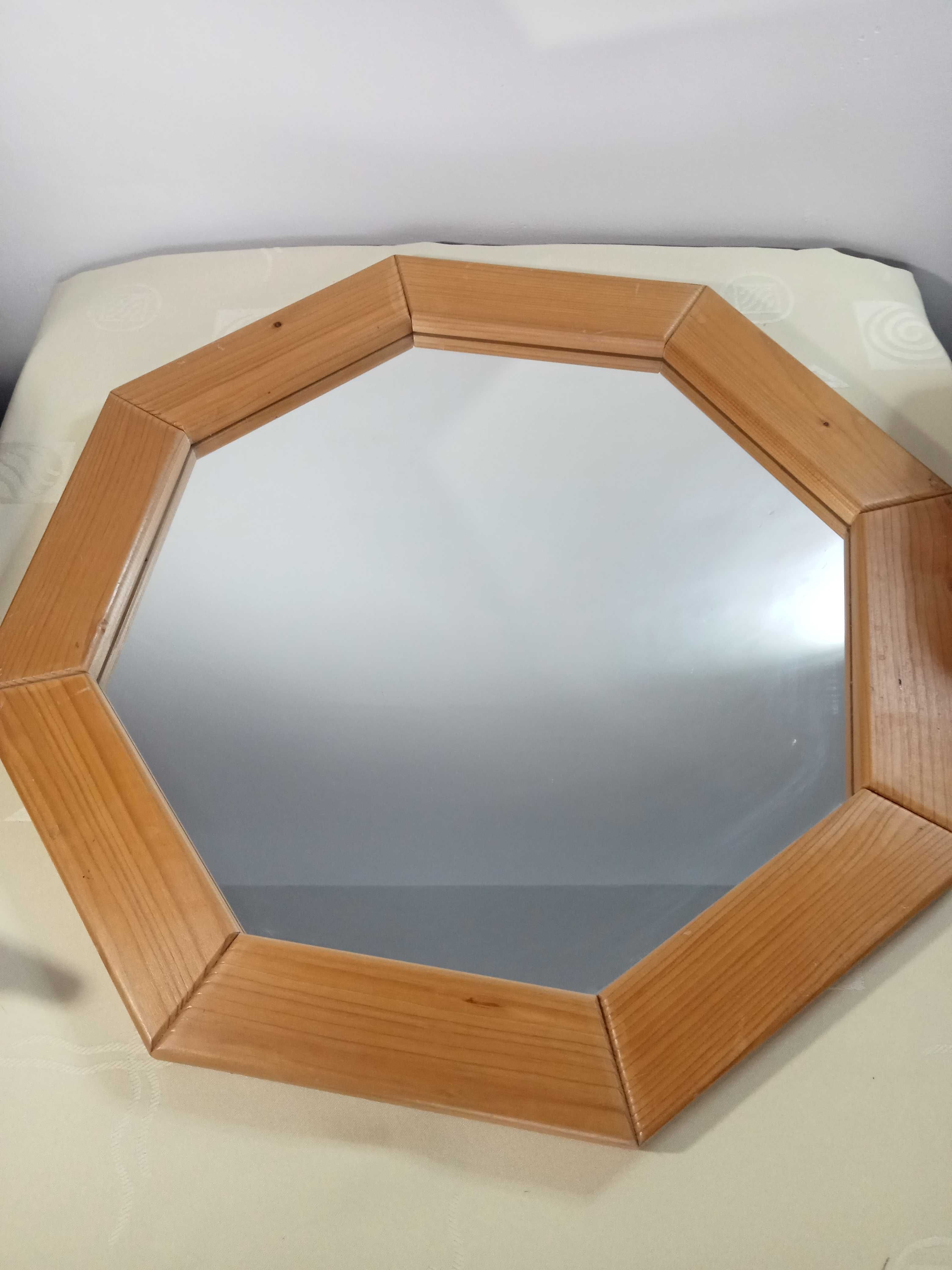 lustro ośmiokątne w drewnianej oprawie solidne