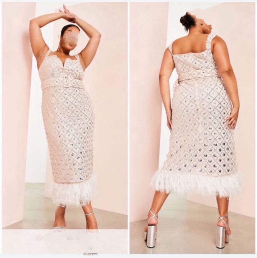 Asos luxe cekinowa sukienka midi midaxi pióra 44 xxl  46 3 xl zdobiona
