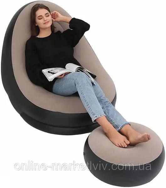 Надувний диван з пуфом Air Sofa - 99х130х76см Intex / Надувне велюрове