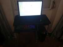 Pc ,monitor,mouse, microphone, mousepad keyboard and table