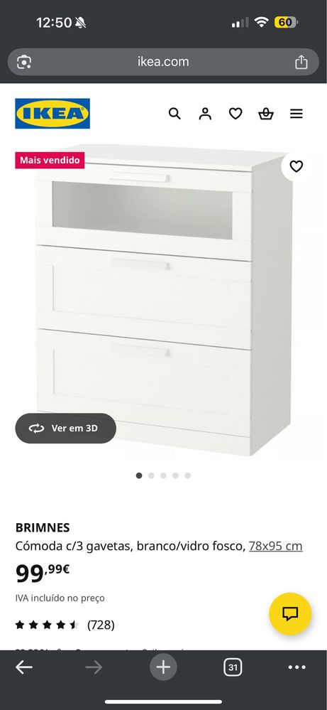 Cômoda 3 gavetas - BRIMNES IKEA