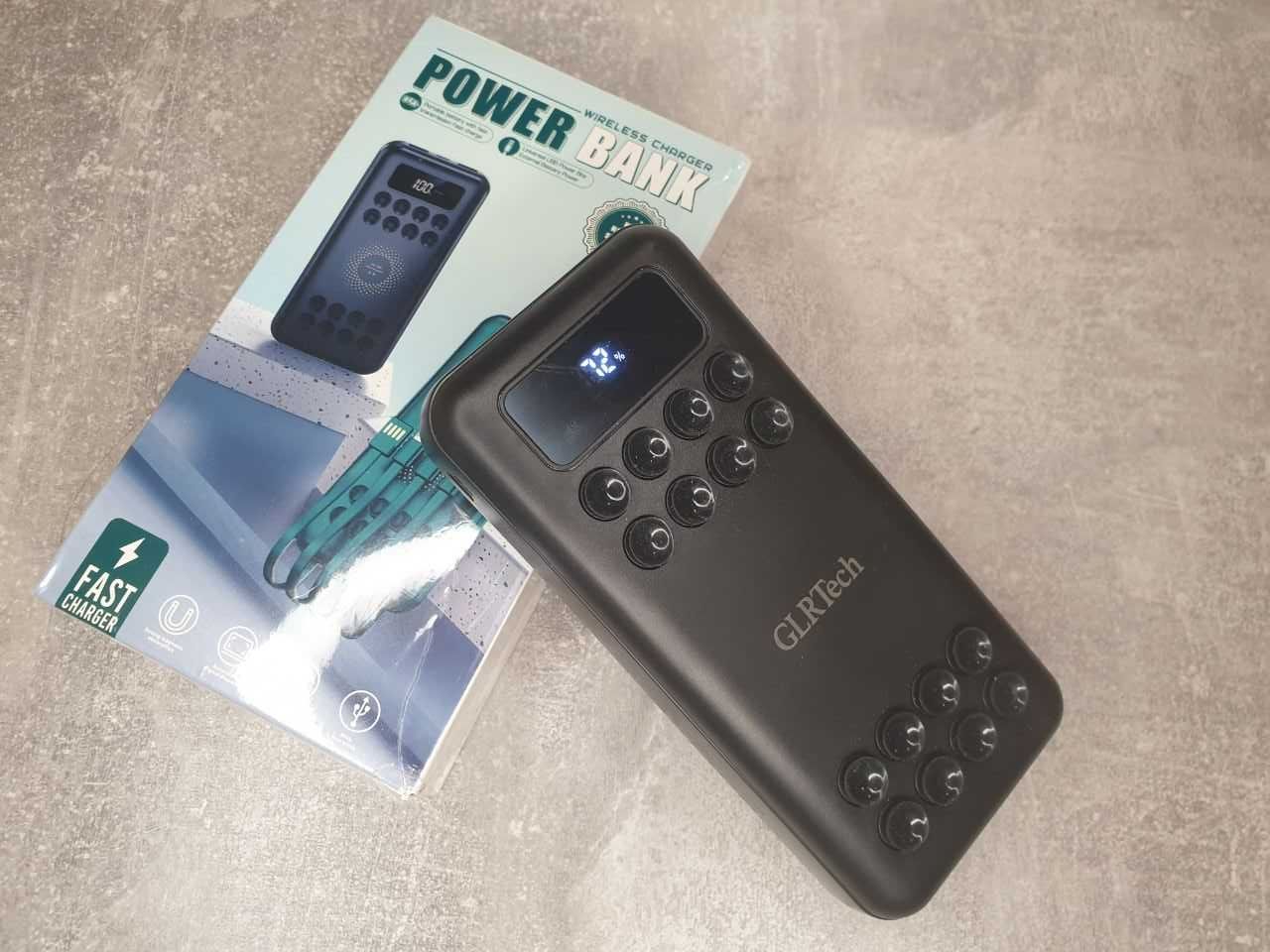 повербанк на 20000 mah 4 кабелі для зарядки та присоски