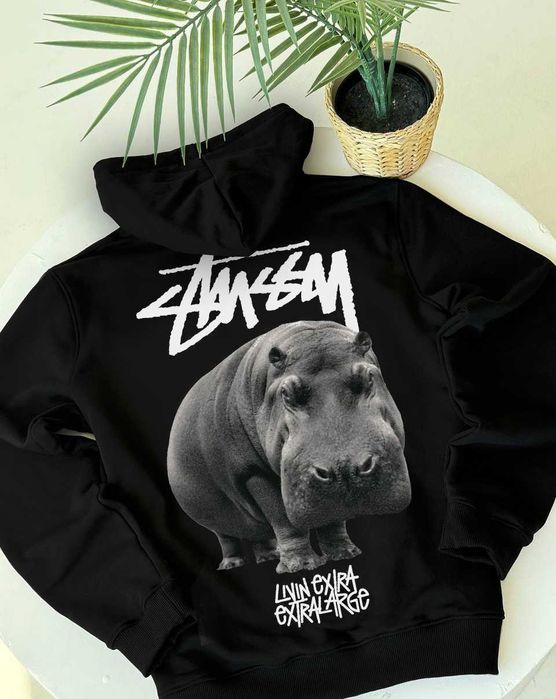 Черное Худи Stussy • Hippo • Чорне Стусси • ХС-ХЛ