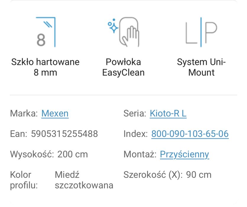 Mexen Kioto-R L ścianka prysznicowa zaokrąglona Walk-in miedź