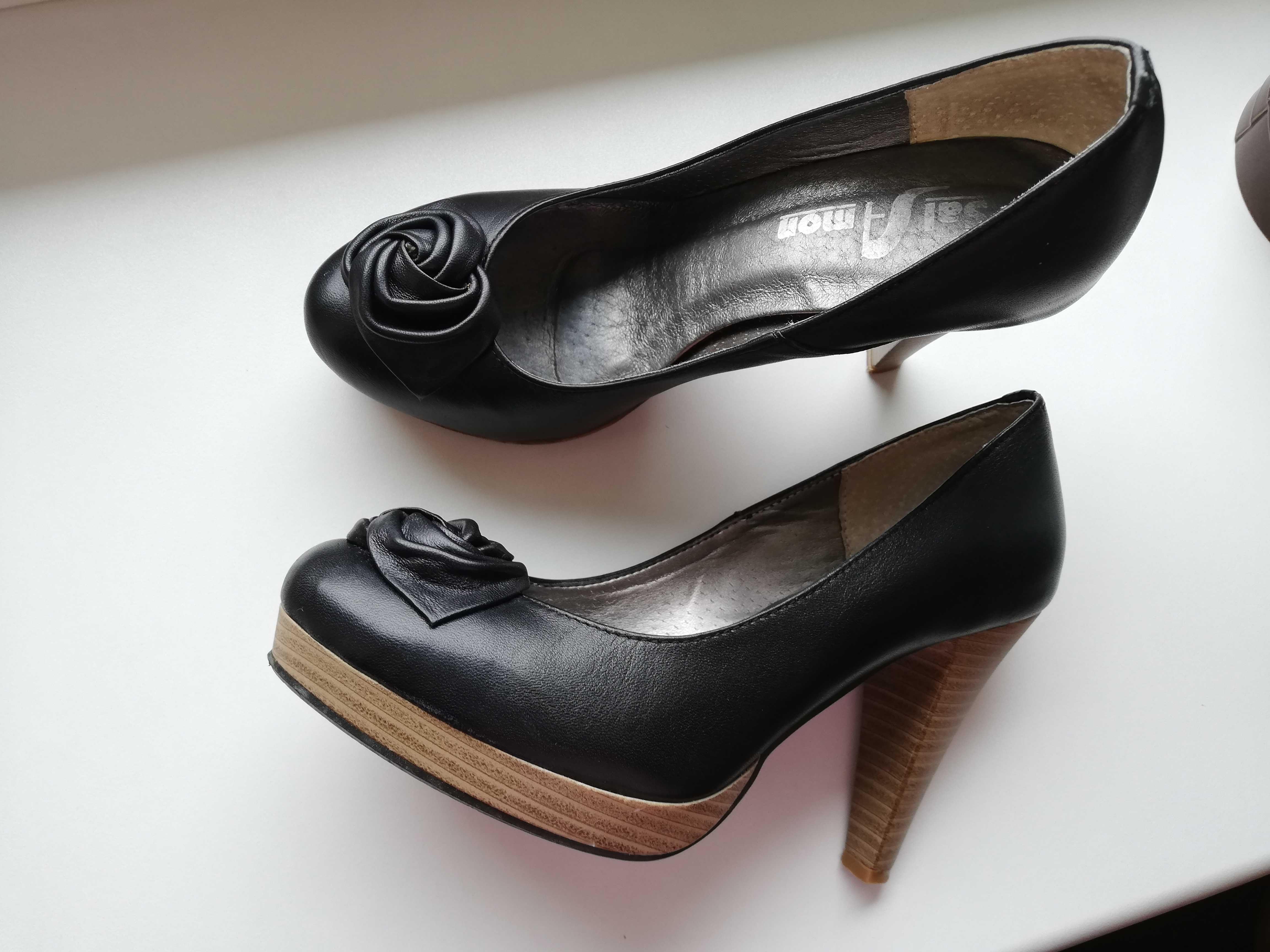 eleganckie damskie szpilki skórzane czółenka 35 buty ze skóry platform