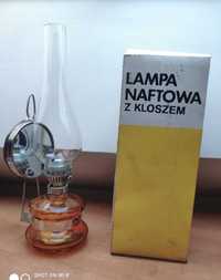 lampa naftowa z kloszem oryginalne pudełko PRL vintage bursztynowy