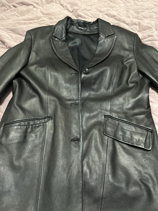 Кожаный плащ тренч пальто женский