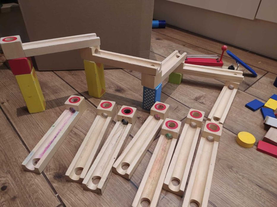 Drewniany tor do kulek + drewniane domino